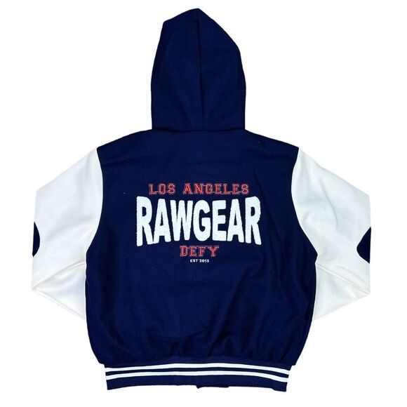 RawGear Embroidered Letterman Jacket Hoodie - Size Small - Navy / White - Picture 3 of 5